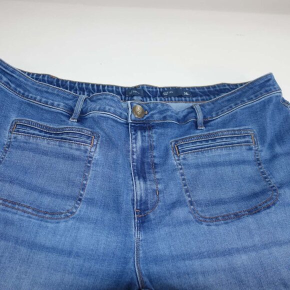 J. Jill Women's Wide Leg Crop Jeans Size 26W Blue Raw Hems Mid Rise Denim - Picture 2 of 8